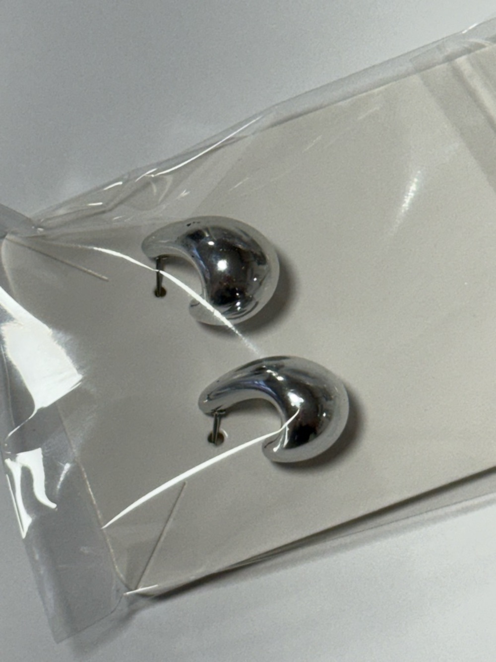 Polished Crescent Silver Hoop Stud Earrings